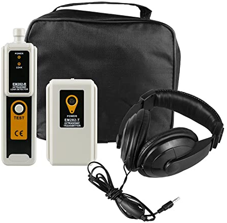 Detector ultrasónico de fugas, detector de fugas ultrasónico y transmisor de alarma de detección de gas con auriculares e indicación LED para tuberías, aire acondicionado, detección de fugas de vidrio