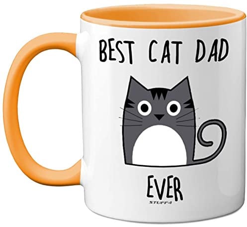 Stuff4 Best Cat Dad Ever Mug, Gifts for Cat Lovers, Dad Gifts, Cute Mugs for Men, Funny Coffee 11oz Ceramic Dishwasher Safe Premium Yellow Handle