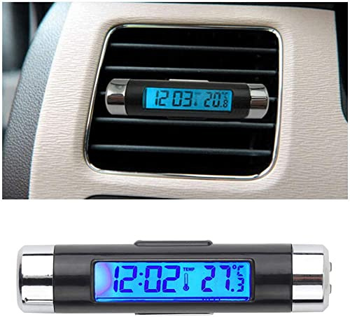 TOTMOX 2 in 1 Orologio Elettronico per Auto Termometro Luminoso, Retroilluminazione Clip-on Clock Automotive Digital Monitor LCD Termometro per Auto