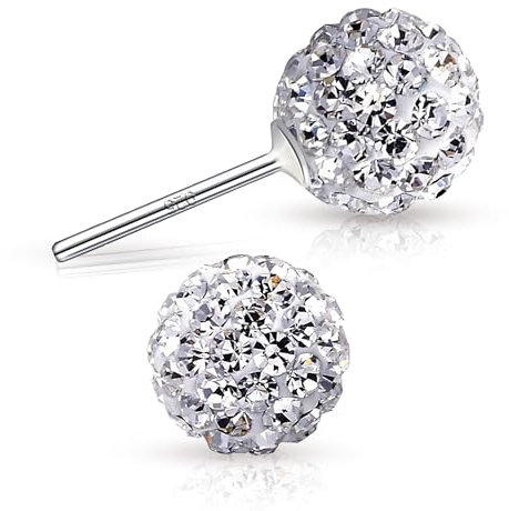 Crystalline Azuria Ohrringe Ohrstecker 925 Sterling Silber Weiß Kristalle Discokugel 6 mm für Damen