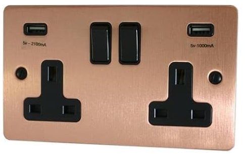 G&H Brassware Flat Rose Gold 2 Gang / Double Plug Socket with USB FRG910B