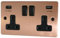 G&H Brassware Flat Rose Gold 2 Gang / Double Plug Socket with USB FRG910B