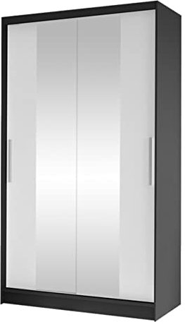 Mirjan24 Kleiderschrank Margite II mit 2 Spiegel, Kleiderstange und 5 Fächer, Schlafzimmerschrank, Flurschrank, Garderobenschrank, Dielenschrank, Schwebetürenschrank (schwarz/weiß)