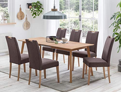 expendio Tischgruppe Ausziehtisch Viano 1XL 140(180) x80 cm Buche Natur massiv + Stühle Silvana Bezug Loco Walnut Varianten, Anzahl Stühle:mit 6 Stühlen