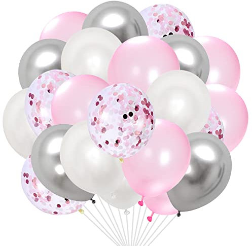 Palloncini rosa argento confezione da 60 palloncini da 30 cm rosa perlato bianco argento metallizzato con palloncini coriandoli per feste di compleanno matrimoni anniversari baby shower decorazioni