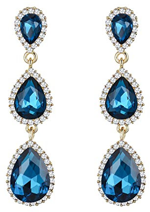 Clearine Damen Ohrringe wunderschöne kleine bis große dreifache Teardrop Kristall baumelnd Ohrstecker Topas-Blau Gold-Ton