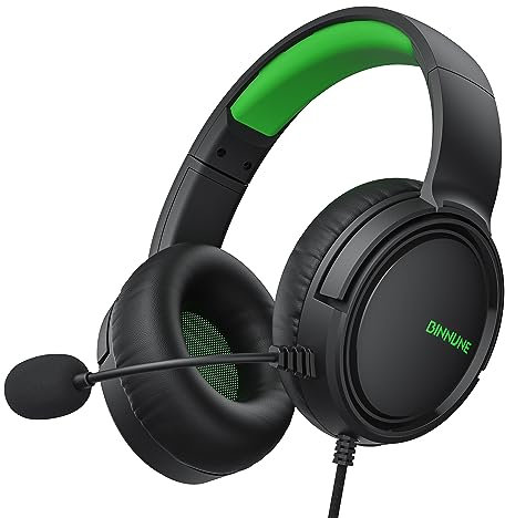 BINNUNE BG02 Cuffie Gaming per PS5, PS4, PC, Xbox, Nintendo Switch, Microfono, Audio Stereo, con Cancellazione Del Rumore con Filo - Verde