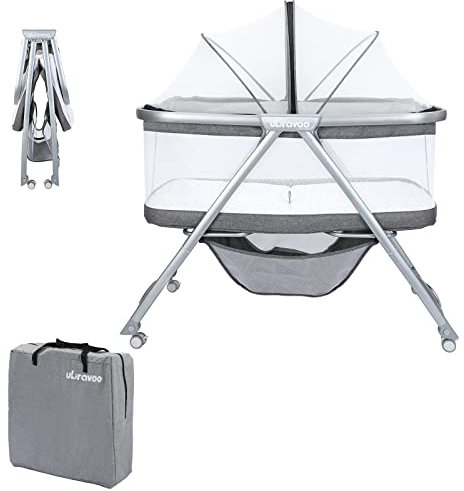UBRAVOO All Mesh Babybett mit Matratze 3-in-1 Mist Ultra, Reisebett | Wiege | Kinderbett auf Rädern, umwandelbar, inklusive Tragetasche, Aufbewahrungskorb und Baldachin, für 0-8 Monate