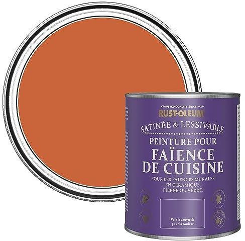 Rust-Oleum Peinture Orange Résistante à l'eau pour Faïence de Cuisine, Finition Satinée - Thé Chaï 750ml