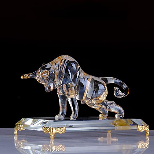 Champagner Kristall Stier Figur Kunst Glas Tierfigur Statuen Souvenir Skulptur Home Office Dekor Geschenk für Vater/Freund (Champagner C)