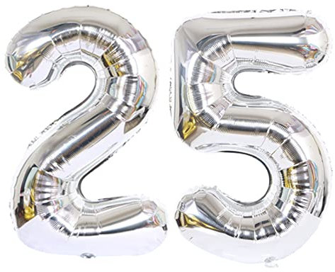 D2D | Party Balloon Zahl 25 XL in Silber - Größe: 80 cm - Geburtstagdeko - Folienballons - Zahlenballons - Silberhochzeit - Helium Ballons