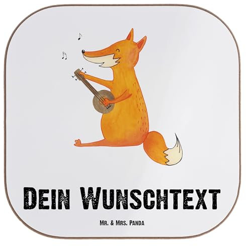 Mr. & Mrs. Panda Personalisierter Untersetzer Fuchs Gitarre - Personalisierte Geschenke, personalisiert, mit Namen, Glasuntersetzer, Bierdeckel, Optimistisch, Sänger, Musik, Singen