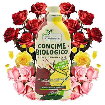 NaturaOrganica | Concime Biologico per Rose e Fiori Ornamentali 850 Gr Fertilizzante Naturale Specifico per Rose in Terra o Vaso Concime Liquido per la Fioritura di Rose e Fiori