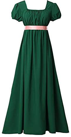 BLESSUME Robe de Régence pour Femmes Manches Bouffantes à Volants Ceinture Robe de Bal à Taille Empire