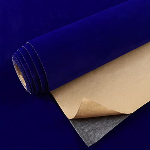 VEELIKE Papier Peint Velours Bleu Vintage Papier Adhésif pour Meuble Rouleau Adhesif Decoratif Boîte à Bijoux Stickers Meubles Deco Placard Tiroir Chambre Papier Peint Adhesif Salon 40cm×300cm