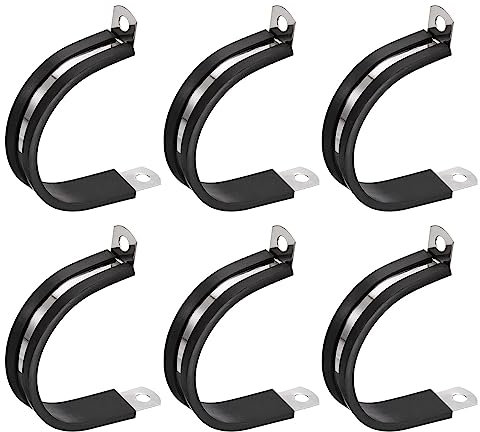 sourcing map 6Pcs 1-9/16 Inch(40mm) Cable Clamp 304 Stainless Steel Rubber Cushioned Insulated Clamp R Shape Metal Clamp for Tube Pipe Wire