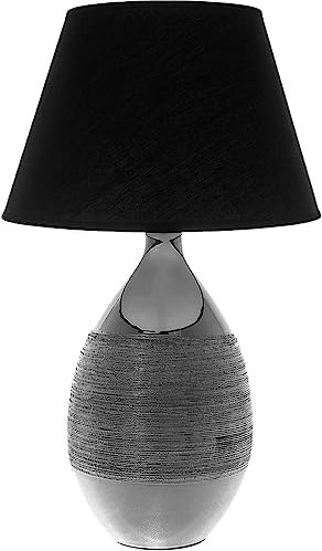 Stephans Möbelbörse XL Tischlampe Tischleuchte Nachttischlampe Leselampe Leseleuchte Lampenschirm Schreibtischlampe Lampe Silber Chrom 48cm 5108