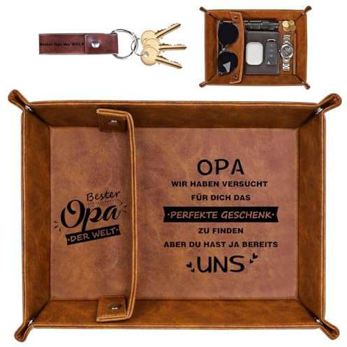 Schreibtisch Organizer Vatertagsgeschenke für Opa, Bester Bonus OpaGeschenk, Geschenkideen Geburtstagsgeschenk für Opa, PU-Leder Taschenleerer Ablage Tablett