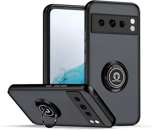 EASSGU Hülle für Google Pixel 8 Pro (6.7 Inches), Ringständer Klare Schutzhülle, Stoßfeste, tropfenfeste TPU Silikon Stoßfänger Telefonhülle - Schwarz