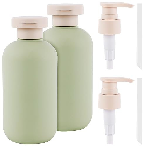 PEUTIER 2pcs Green Plastic Squeeze Bottles with Flip Cap and Pump, Refillable Travel Dispenser for Shampoo and Conditioner, 4 Count