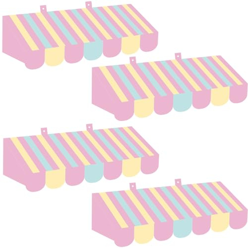 Datanly 4 Pcs 3D Awning Decorations Ice Cream Cart Hut Awning Pastel Wall Background for Wedding Birthday Unicorn and Ice Cream Party Decoration(Pink)
