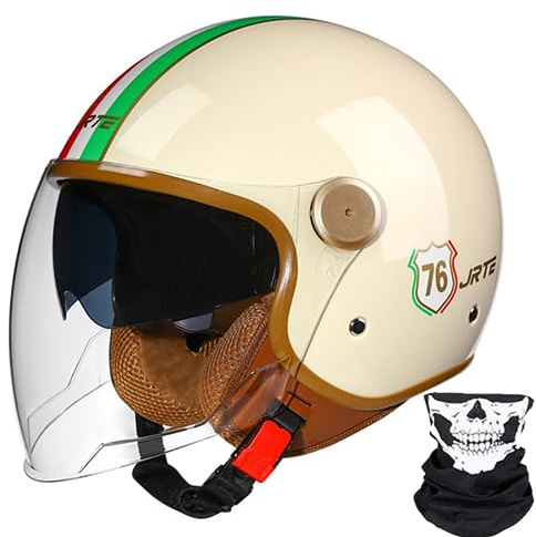 Offener Motorrad-Helm, Erwachsene, Damen, Herren, 3/4 Retro, Klassischer Moped-Helm, DOT/ECE-Zugelassen, Halbes Gesicht, Vintage-Motorradhelme Mit Visier, Roller