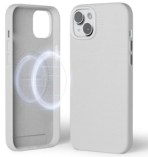 MOFT Magnetic Case for iPhone 15 Plus Compatible with MagSafe, MOVAS Vegan Leather Case Cover, Touch Sensation, Color Retention, Scratch & Stain Resistant, Easy to Clean, Misty Cove