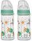 NIP Weithalsglasflasche Glas Flasche, 2er Set, 240 ml Weithalstrinksauger Silikon, Sauger Gr. S feinste Sauglochgröße, Glas porenfrei glatt, ab 1. Tag, Muttermilch, Pre-Nahrung 0+