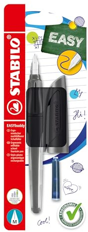 STABILO - Schulfüller mit Standard-Feder M - EASYbuddy Twilight Sky | schwarz/schwarz, löschbar blau, inkl. Patrone, Blister