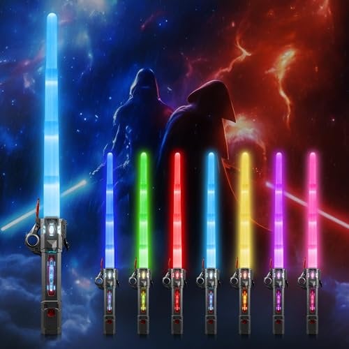 SupaWeiss Lightsaber,7 Colors Light Saber Kids,LED Retractable Lightsaber with Sound,Changeable Light Up Sword,Rechargeable Light Sabers,Sword Lightsabers Toy for Boys Gift Party Favors