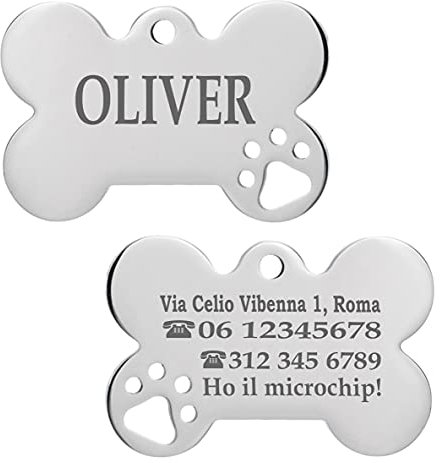 Ibera gifts - Medaglietta Cane Personalizzata, Targhetta Cane con Incisione Acciaio Inossidabile, per Cani e Gatti di Taglia Media e Grande, Medaglietta Gatto Personalizzata (Grande 1 zampa, Argento)