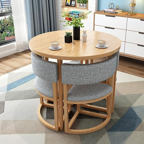 Juego de mesa redondo extensible de 5 piezas, con mesa comedor y 4 sillas, conjunto mesa y sillas cocina moderna para 4 personas en restaurante, elegante diseño redondo