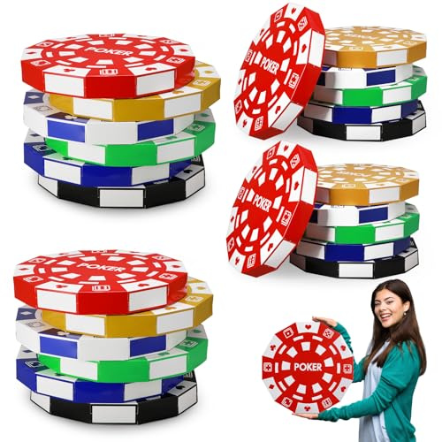 Silipull Casino-Themenparty-Dekorationen, 40 cm, große Pokerchip-Geschenkboxen, Jumbo-Chip-Tischaufsatz für Spielabend, Neujahr, Abschlussball, Partyzubehör, mehrfarbig