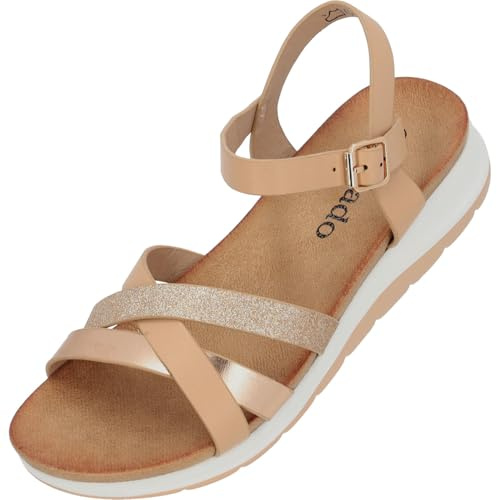 Palado Sandalen Damen Jantai - modische Pantoletten - elegante Sommerschuhe - bequeme Sandaletten mit verstellbarem Riemen Bronze UK6 - EU39