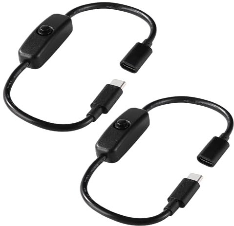 KUOQIY 2 PCS Type-C Male to Female Switch Extension Cable with ON-Off Button, USB Type-C Power Switch On/Off Extension Cable, for LED Desk Lamp LED Strip, Black