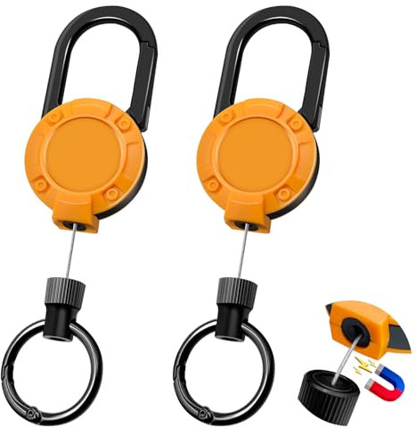 Schlüsselanhänger Ausziehbar 2 Stücke Einziehbarer Schlüsselanhänger, Ausweis JoJo Schlüsselband Ausziehbar Ausweishalter Ausziehbar mit Magnetverschluss und Schlüsselring (Orange)