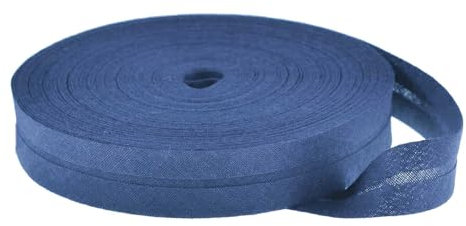 25m Baumwoll-Schrägband 14mm gefalzt, Farbwahl - Einfassband Nahtband Kantenband, Farbe:jeansblau