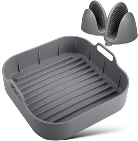 YEMMAR 21CM Molde Silicona Freidora de Aire Accesorios Freidoras de Aire ninja 5,5L 4,7L Cecotec 6L, 5,5L Bandeja Moldes para Air Fryer Recipientes Cuadrado Cesta Accesorios para Freidora sin Aceite
