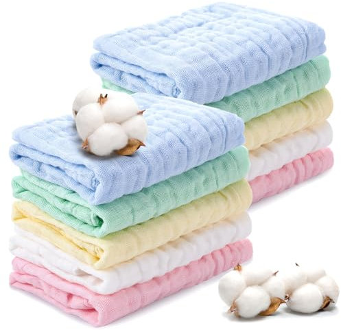taonganui 10 Stück Baby Musselin Squares,Baby Waschlappen Neugeborene, Weiche Baby Handtuch, Spucktücher Baby zum Füttern, Wischen und Waschen