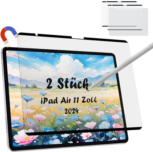 2 Stück Magnet Papier Schutzfolie Kompatibel mit iPad Air 11 Zoll M2/M3, iPad Air 6./7.Generation (2024-2025), Magnetischer Matt Displayschutzfolie zum Schreiben Zeichnen-Abnehmbar/Anti-Blendung