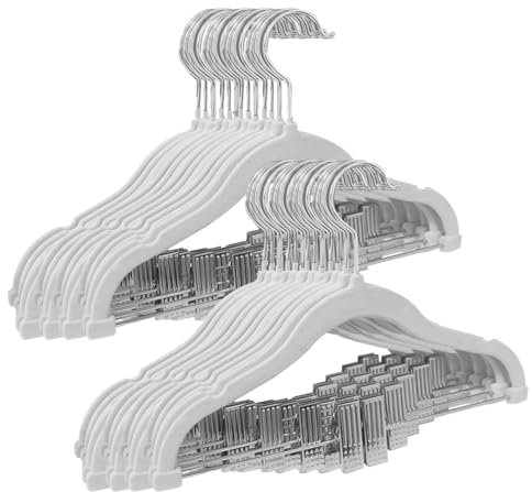 Stormix Baby Kleiderbügel, 24er-Pack Hosenbügel mit Clips, 30 cm rutschfeste Kleiderbügel, Robuste Kinder Kleiderbügel für Hemden, Hosen, Röcke, Kleider, Jacken, Mäntel Weiß