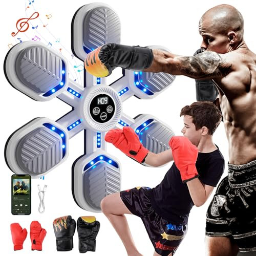 Machine de Boxe Musicale - 9 Modes de Vitesse Cible Mural avec Gants 51 * 46cm - Comptage Intelligent et Bluetooth Musicboxing pour Entraînement à la Maison