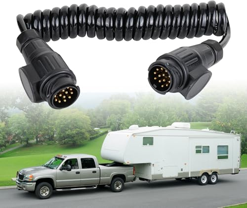 YKUKIZEE 3M 13 Pin Male to 13 Pin Male Trailer Extension Cable Lead | 13 Core Trailer Light Board Extension Cable Lead, 13 Pin Trailer Extension Coiled Cable, for Towing, Caravan, Truck, Car