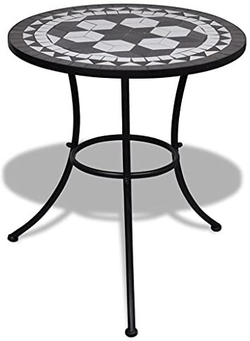 SDWEHO7 Garden Tisch Ø60x70 cm Gartentisch Beistelltisch Bistrotisch mit Fläche Mosaik und Gestell Eisen, Seitentisch für Balkon Terrasse, Schwarz und Weiß