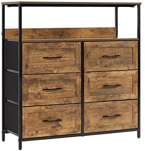 LYNCOHOME Kommode mit Schubladen aus Stoff, Sideboard Flur Schrank mit 6 Stoffschubladen und Fächern, Schubladenschrank Ordnungsmöbel für Küche Büro Bedroom