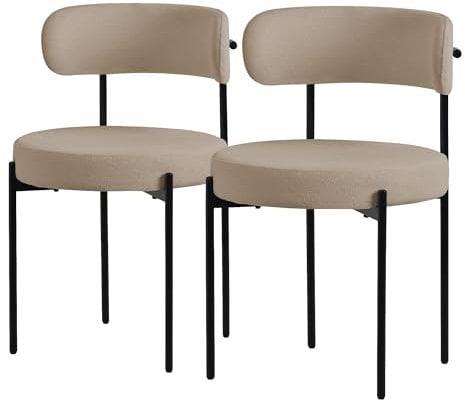 ML-Design Esszimmerstühle 2er Set, Küchenstuhl aus Teddystoff Braun, Wohnzimmerstuhl mit Rückenlehne, Polsterstühle mit schwarzen Metallbeinen, Loungesessel ergonomisch, Stuhl für Esszimmer/Wohnzimmer