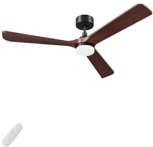 AUTODAY Ventilatore a Soffitto Con Lampada Motore Dc 30W Silenzioso Ventole Da Soffitto Con 3 Legno Pale, Telecomando, Funzione Memoria,Timer, 6 Velocità,Funzione Estate-Inverno (Marrone Legno, 52)