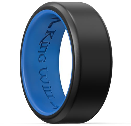 King Will Silicone Wedding Rings for Men, Unique Inner Design, Rubber Wedding Engagement Ring, 8mm Wide, 2.2mm Thick, Blue, X 1/2(12)