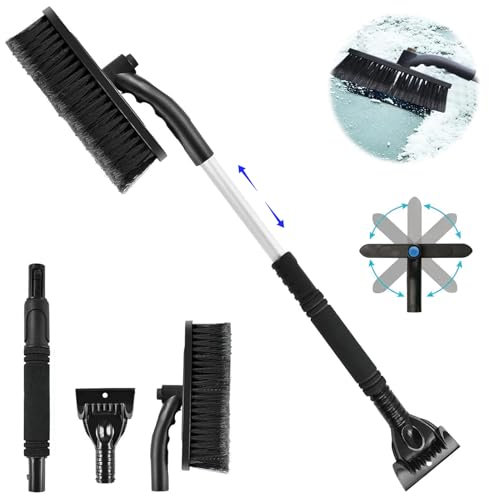 langyoujia Raschietto per Ghiaccio e Spazzola per Neve, Raschietto per Ghiaccio per Auto con Scopa, Spazzola per Neve per Auto con Manico in Schiuma Retrattile per Auto, Camion, SUV (Black)