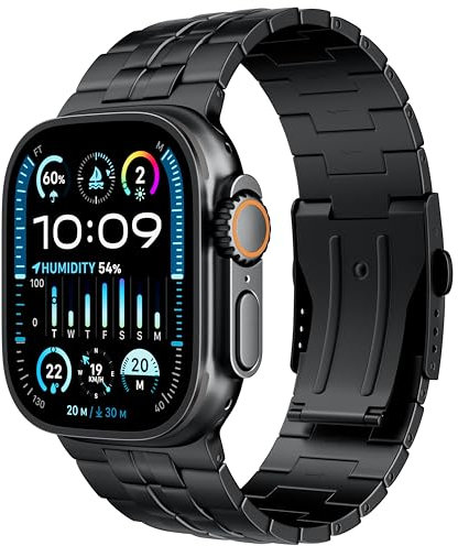 LULULOOK Grade 2 Titanium Strap for Apple Watch, Ultra-Lightweight, DLC Scratch-Resistant, Adjustable Strap for Apple Watch Ultra 3 2, S11 10 S9 S8 SE SE2 (49/46/45/44mm)